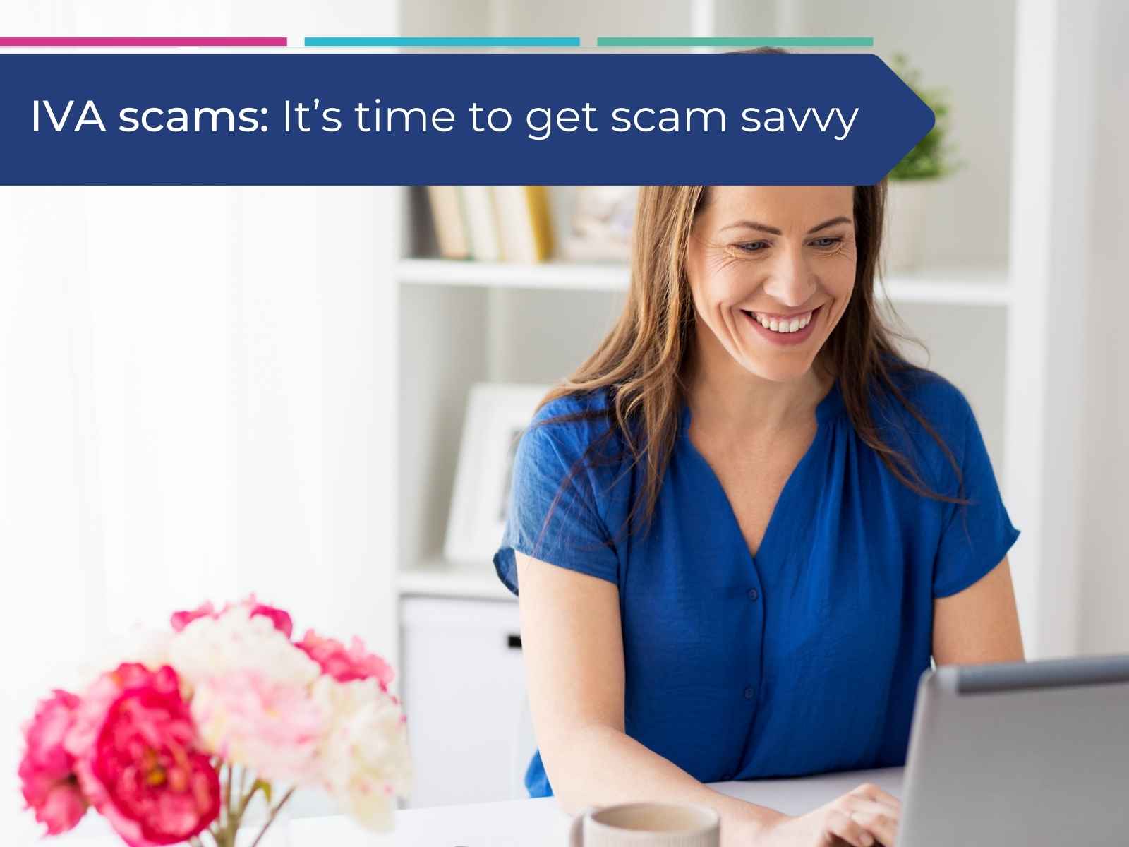 Woman researching IVA scams to become scam savvy