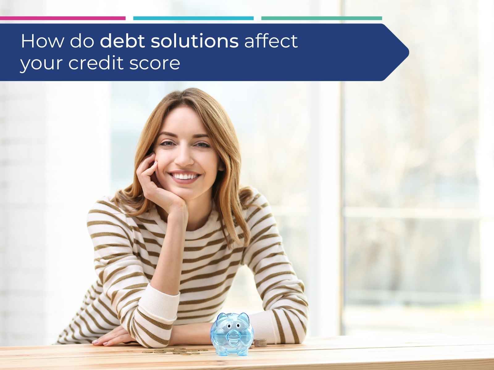 A lady thinking about how debt solutions affect your credit score